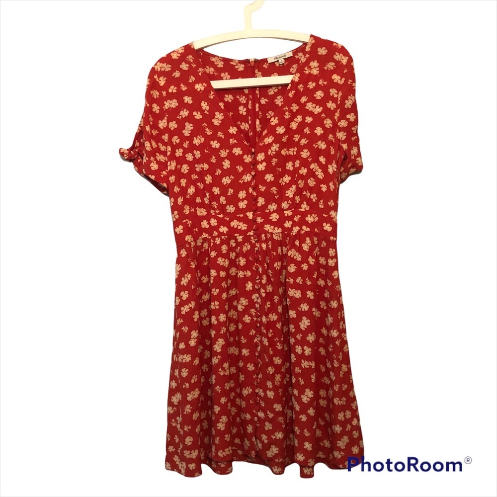 Madewell red floral dress.